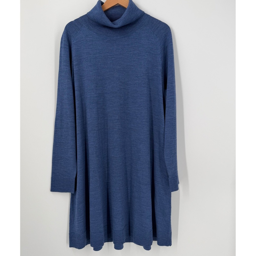 COS Blue 100% Wool Dress Womens SZ Large Cozy Minimalist Lagenlook Modern Fall